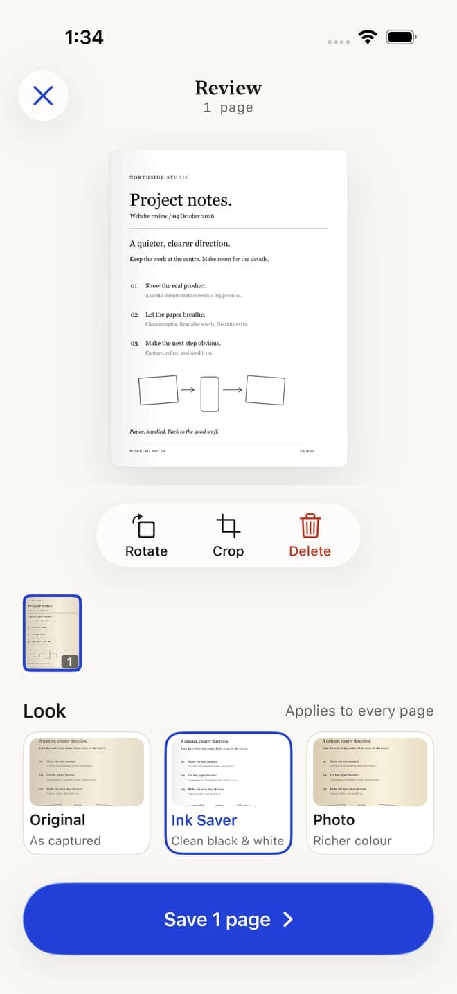 Scan IT scan screen captured in the iPhone simulator
